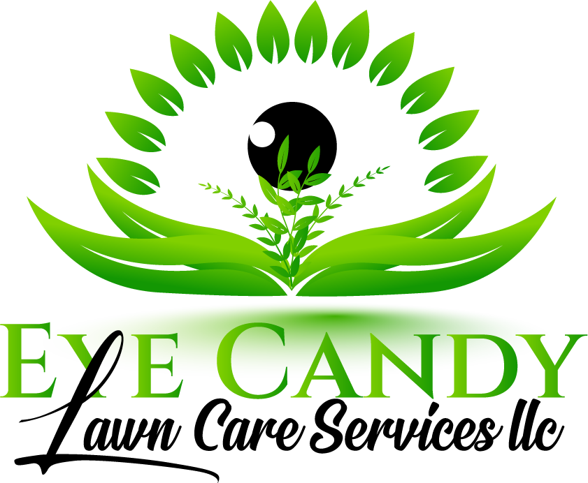 eye candy lawn care llc black and green text header logo