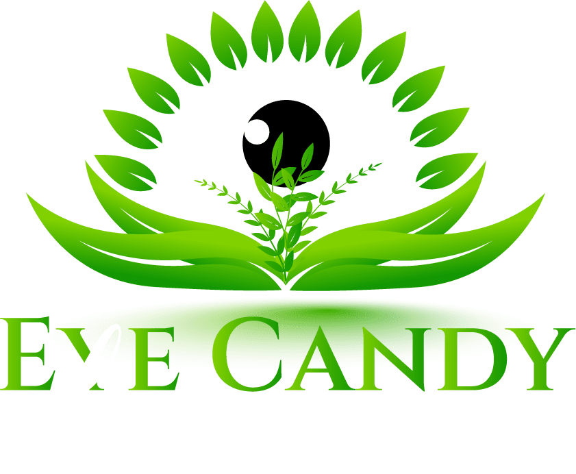 eye candy lawn care llc white and green text footer logo